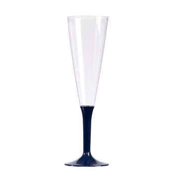 10 Flûtes à Champagne en Plastique - Pied Bleu Marine