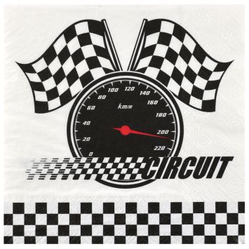 Serviettes en papier Formule 1 avec drapeaux à damier et compteur de vitesse | jourdefete.com