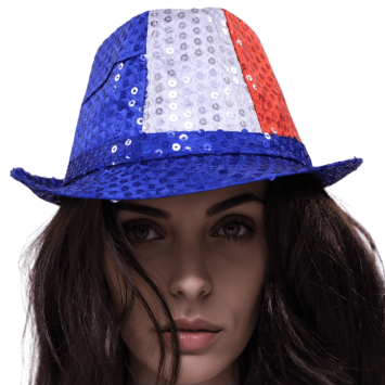 Chapeau Borsalino à sequins Bleu-Blanc-Rouge scintillant pour ambiance festive | jourdefete.com