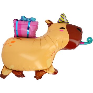 Ballon en aluminium en forme de capybara kawaii avec chapeau de fête et cadeau d'anniversaire | jourdefete.com