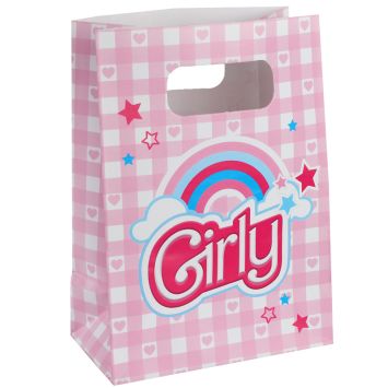 Sacs en papier Girly rose avec étoiles et arc-en-ciel | jourdefete.com