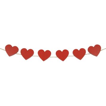Guirlande 1,8m en bois rouge avec cœurs pour déco romantique | jourdefete.com