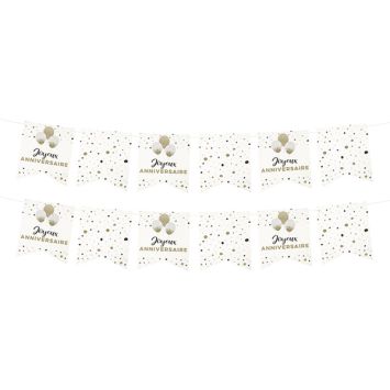 Guirlande fanions "Joyeux Anniversaire" blanc et or, 3,50m, 12 fanions | jourdefete.com