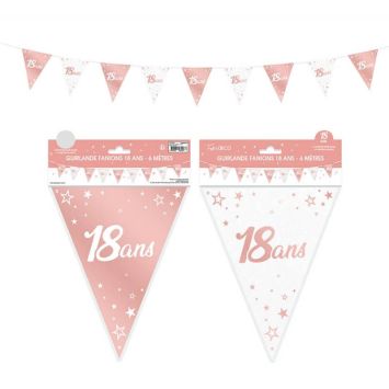 Guirlande de fanions anniversaire métallique couleur rose gold âge 18 ans