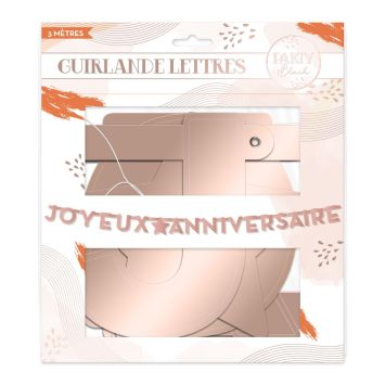 Guirlande rose métallisée Joyeux Anniversaire 3 mètres | jourdefete.com