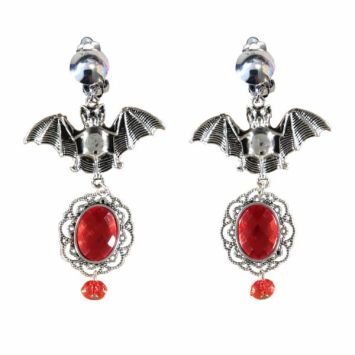 Boucles d’oreilles chauve-souris avec pierre rouge pour Halloween | jourdefete.com