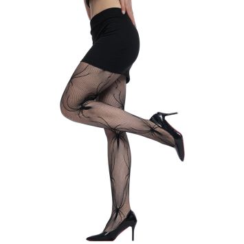 Collant résille noir motifs araignées Halloween | jourdefete.com