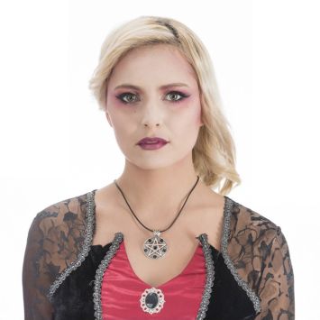 Collier Nosferatu noir avec pendentif pentagramme 5x3,5 cm – Accessoire déguisement Halloween | jourdefete.com