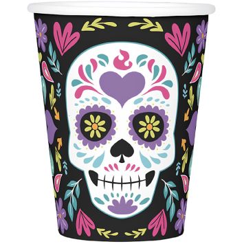 Gobelets carton motif crâne coloré fête des morts mexicaine | jourdefete.com