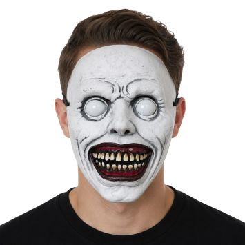Masque terrifiant blanc d'Halloween aux yeux exorbités et sourire sanguinaire | jourdefete.com