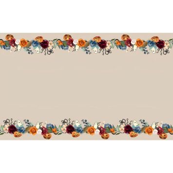 Nappe Halloween coton avec motifs citrouilles et roses 140x240 cm | jourdefete.com