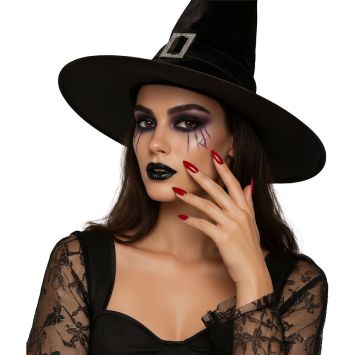 12 ongles rouges de Sorcière d'Halloween avec adhésif