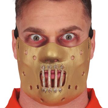 Demi-masque de prisonnier cannibale bronze avec barreaux pour adulte | jourdefete.com