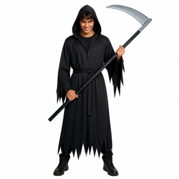 Faux de la mort démontable 101 cm manche noir et lame argentée pour costume de faucheuse | jourdefete.com
