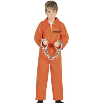 Garçon portant une combinaison orange de prisonnier avec un numéro d'écrou | jourdefete.com