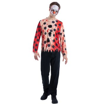 Kit déguisement Halloween avec top ensanglanté à pois et masque de clown maléfique pour adulte de face | jourdefete.com