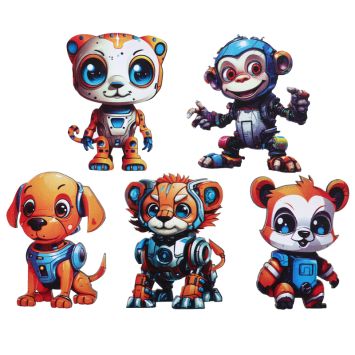 Décorations à parsemer Happy Cop's avec animaux robotiques en carton | jourdefete.com