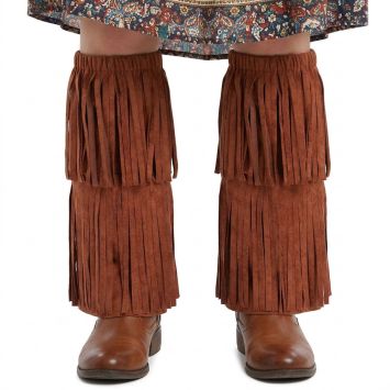 Jambières hippie à franges effet daim marron pour déguisement années 70 | jourdefete.com