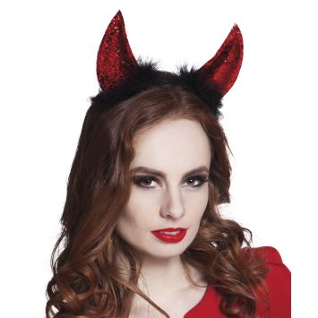 Serre-Tête Cornes de Diablesse Plumes et Paillettes