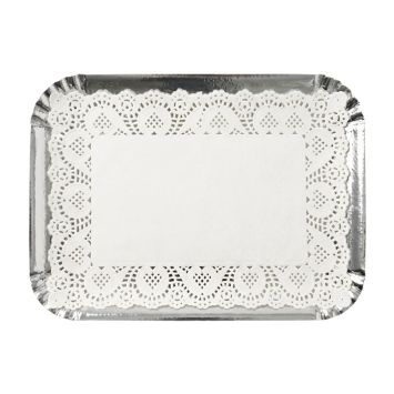 5 plateaux rectangulaires avec dentelle en carton - 22 x 30 cm - Couleur au choix