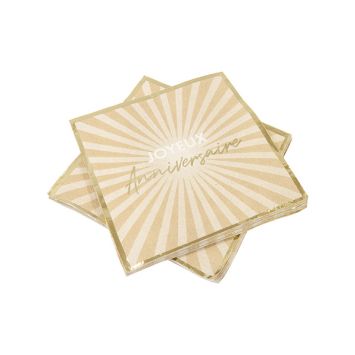 Serviettes en papier "Joyeux Anniversaire" avec finition dorée | jourdefete.com