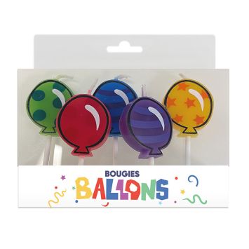 Lot de 5 bougies pics en cire en forme de ballons multicolores pour gâteau d'anniversaire enfant | jourdefete.com