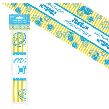 Chemin de table anniversaire intissé motifs citrons bleus et rayures jaunes 5m | jourdefete.com