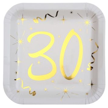 10 Assiettes en Carton Anniversaire - Blanc et Or - 30 ans | jourdefete.com