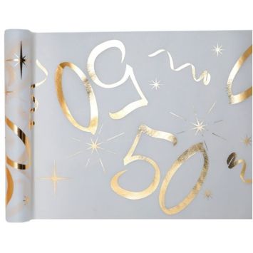 Chemin de Table Anniversaire - Blanc et Or - 50 ans | jourdefete.com