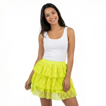 Jupe jaune fluo en dentelle à volants pour fêtes et déguisements | jourdefete.com