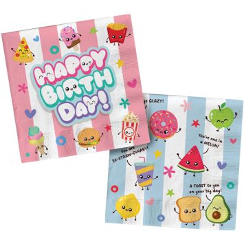 Lot de 20 serviettes en papier avec motifs nourriture Kawaii et rayures pastel pour anniversaire | jourdefete.com