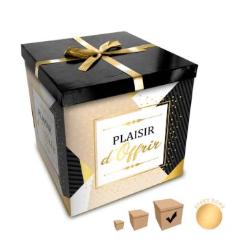 Boîte Cadeau Plaisir d'Offrir - Noir et Or - 30 x 30 cm