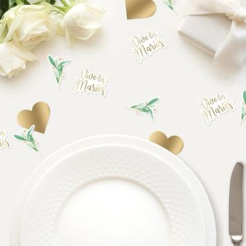 60 décorations de table en carton à parsemer - Collection Vive les Mariés