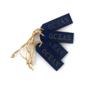 4 Etiquettes en Bois Bleu Marine - Océan