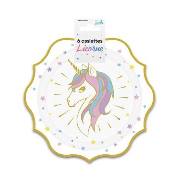 Un splendide lot de 6 assiettes aux couleurs vives pour une déco de table axée sur les licornes | jourdefete.com