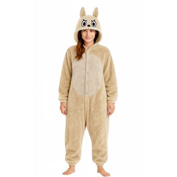 Déguisement femme monstre beige inspiré Labubu avec capuche et oreilles | jourdefete.com