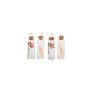 4 Fioles Marque-Places Verre, Plumeaux Rose et Gypso Vieux Rose 10 x 3 cm modèle 1 | jourdefete.com