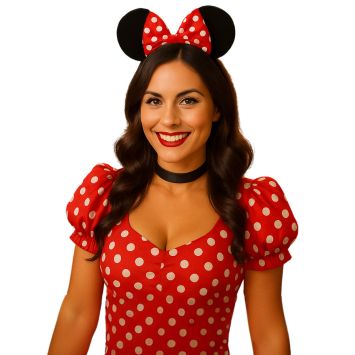 Serre-tête oreilles de souris avec nœud rouge à pois pour déguisement | jourdefete.com
