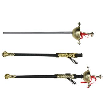 Sabre de mousquetaire avec poignée dorée et fourreau noir 66 cm | jourdefete.com