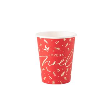 8 Gobelets Holly Christmas Rouge et Or 255 ml