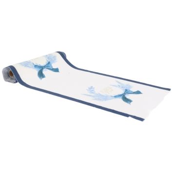 Chemin de table "Joyeux Noël" en velours - Noël - 28 cm x 3 m - Collection Timeless Blue