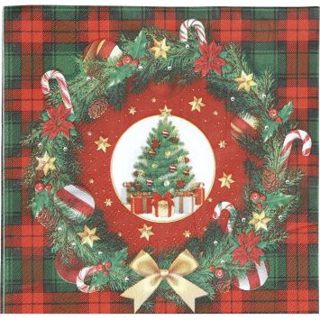 Serviettes de table motif sapin et couronne de Noël 33x33 cm | jourdefete.com