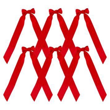 6 nœuds rouges de Noël en tissu satiné - 9 x 33 cm