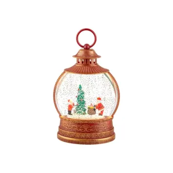 Lanterne de Noël LED rouge avec Père Noël et sapin décoratif | jourdefete.com