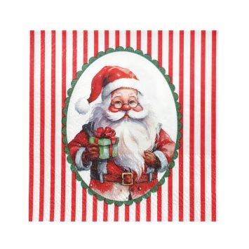 Paquet de serviettes de table en papier motif Père Noël rétro avec rayures rouges et blanches pour fête de Noël | jourdefete.com