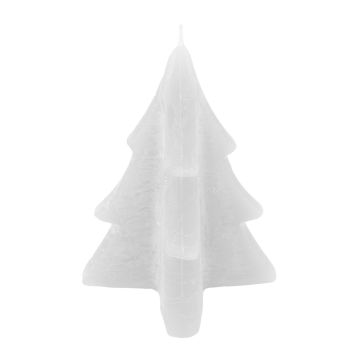 Bougie décorative en forme de sapin blanc finition rustique | jourdefete.com
