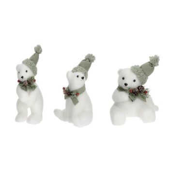 Oursons de Noël en polystyrène avec bonnet vert et décoration hivernale | jourdefete.com
