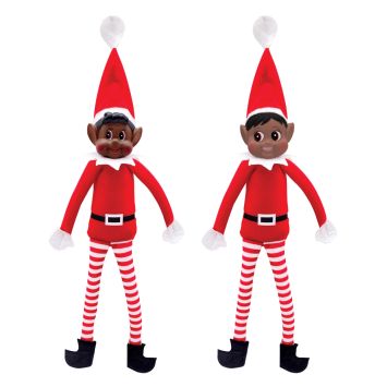 Lutin farceur de Noël africain 38 cm, bonnet rouge et collants rayés – fille/garçon | jourdefete.com