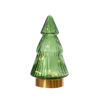 Sapin lumineux en verre vert LED blanc chaud H19,5cm | jourdefete.com