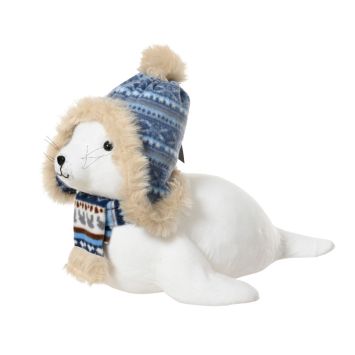 Phoque polaire blanc avec bonnet bleu et écharpe d’hiver | jourdefete.com